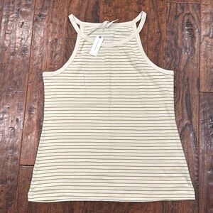 ANTHROPOLOGIE CREAM & GREEN STRIPED TANK TOP SZ XL NWT